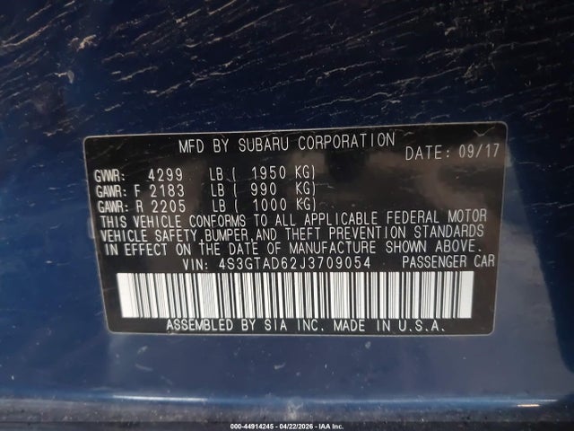 4S3GTAD62J3709054 Subaru Impreza 2.0i Premium