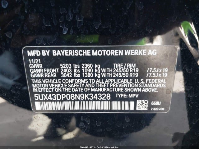5UX43DP08N9K34328 BMW X3 Sdrive30i
