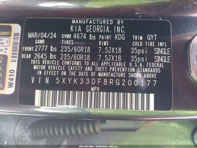 5XYK33DF8RG200177 KIA Sportage Ex