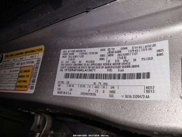 Ford Ranger Xlt 2019 1FTER4FH9KLA13671 Image 9