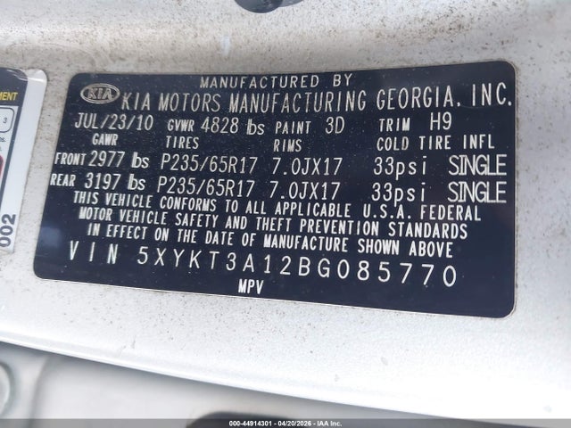 Продаж на аукціоні авто 2011 Kia Sorento Lx, vin: 5XYKT3A12BG085770, номер лоту: 44914301