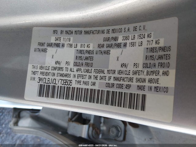 44914323 :رقم المزاد ، 3MYDLBJV0LY709506 vin ، 2020 Toyota Yaris Le مزاد بيع