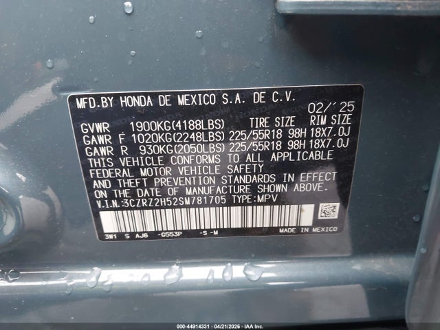 3CZRZ2H52SM781705 Honda Hr-v Awd Sport