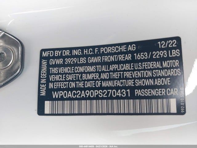 WP0AC2A90PS270431 Porsche 911 Gt3/gt3 W/touring Package