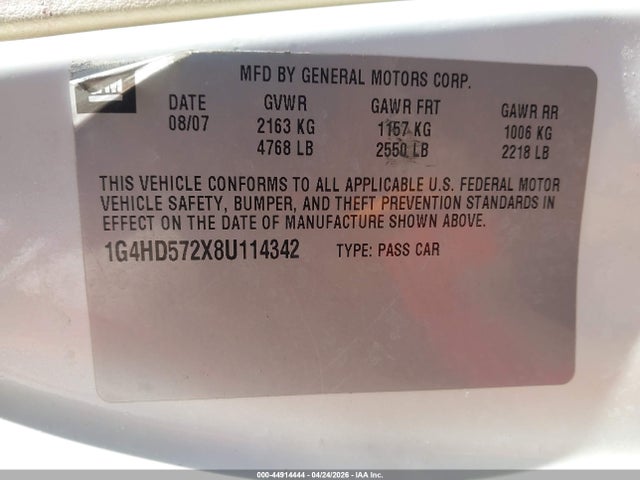 2008 Buick Lucerne Cxl მანქანა იყიდება აუქციონზე, vin: 1G4HD572X8U114342, აუქციონის ნომერი: 44914444