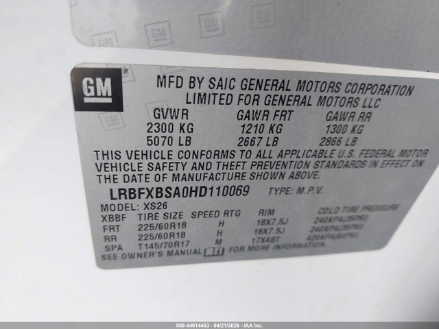 Aukcja sprzedaży 2017 Buick Envision Essence, vin: LRBFXBSA0HD110069, numer aukcji: 44914453