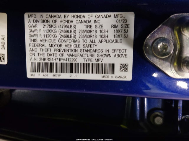 2HKRS4H71PH412290 Honda Cr-v Ex-l Awd
