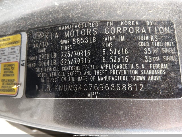 44914564 :رقم المزاد ، KNDMG4C76B6368812 vin ، 2011 Kia Sedona Lx مزاد بيع