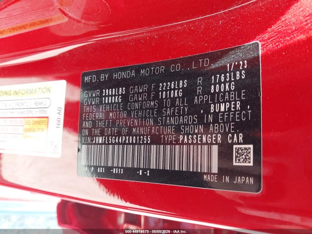 2023 Honda Civic Type R Touring მანქანა იყიდება აუქციონზე, vin: JHMFL5G44PX001255, აუქციონის ნომერი: 44914570