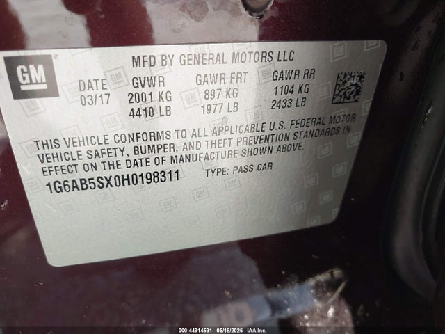 Aukcja sprzedaży 2017 Cadillac Ats Luxury Rwd, vin: 1G6AB5SX0H0198311, numer aukcji: 44914591