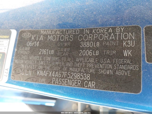 Продаж на аукціоні авто 2015 Kia Forte Lx, vin: KNAFX4A67F5298538, номер лоту: 44914613