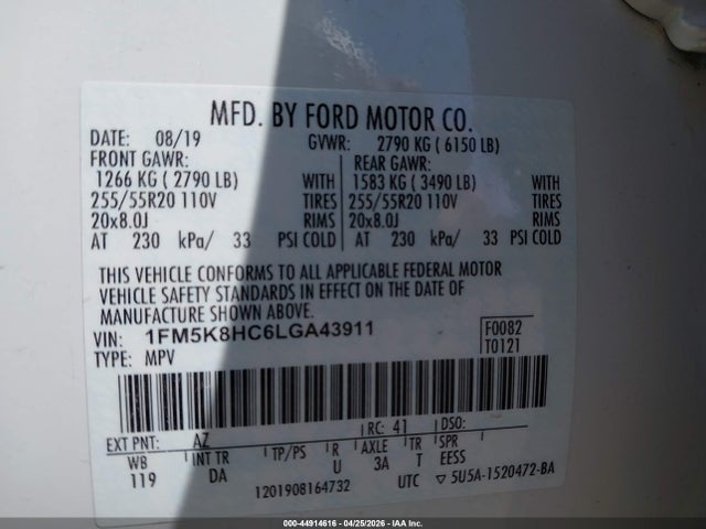 Ford Explorer Platinum 2020 1FM5K8HC6LGA43911 Image 9