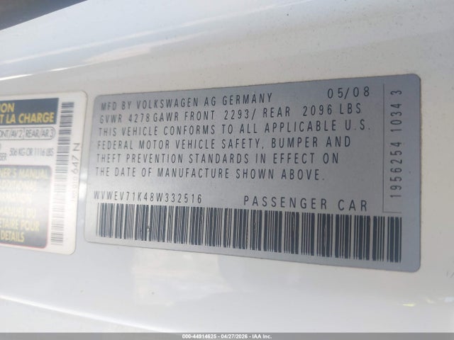 Aukcja sprzedaży 2008 Volkswagen Gti 2-door, vin: WVWEV71K48W332516, numer aukcji: 44914625