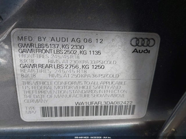 44914628 :رقم المزاد ، WA1UFAFL3DA082422 vin ، 2013 Audi Allroad 2.0t Premium Plus مزاد بيع