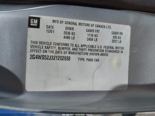 Продаж на аукціоні авто 2002 Buick Century Custom, vin: 2G4WS52J321202938, номер лоту: 44914637