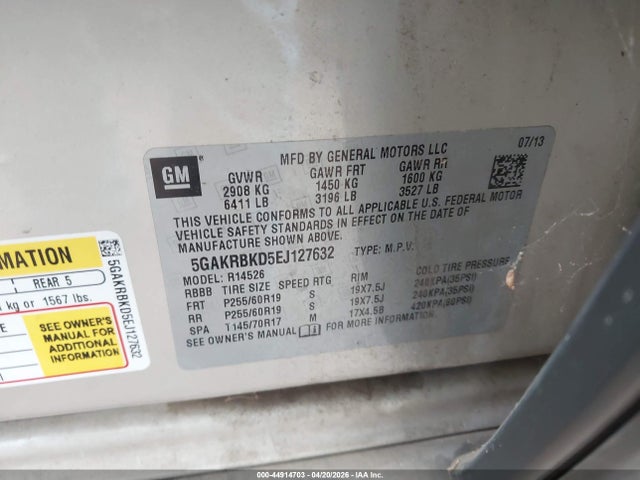 Aukcja sprzedaży 2014 Buick Enclave Leather, vin: 5GAKRBKD5EJ127632, numer aukcji: 44914703
