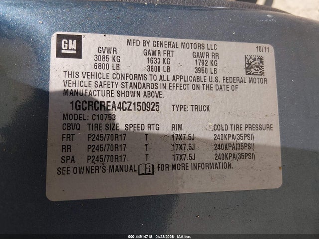 Продажа на аукционе авто 2012 Chevrolet Silverado 1500 Ls, vin: 1GCRCREA4CZ150925, номер лота: 44914718