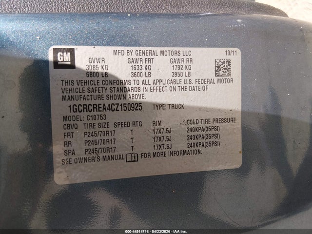 Продажа на аукционе авто 2012 Chevrolet Silverado 1500 Ls, vin: 1GCRCREA4CZ150925, номер лота: 44914718