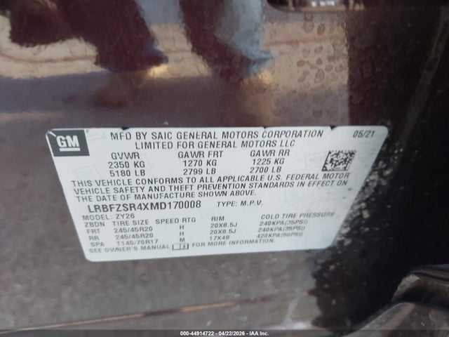 Aukcja sprzedaży 2021 Buick Envision Awd Avenir, vin: LRBFZSR4XMD170008, numer aukcji: 44914722