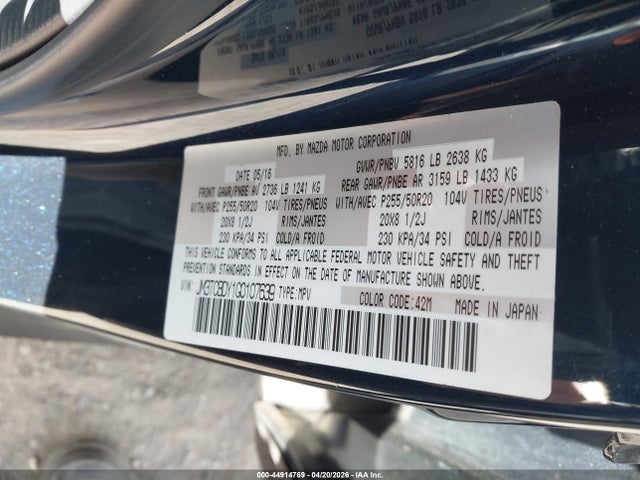44914769 :رقم المزاد ، JM3TCBDY1G0107639 vin ، 2016 Mazda Cx-9 Grand Touring مزاد بيع