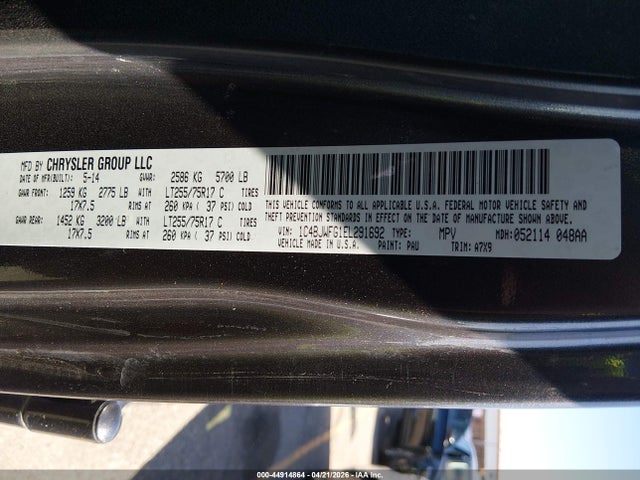 2014 Jeep Wrangler Unlimited Rubicon მანქანა იყიდება აუქციონზე, vin: 1C4BJWFG1EL291692, აუქციონის ნომერი: 44914864