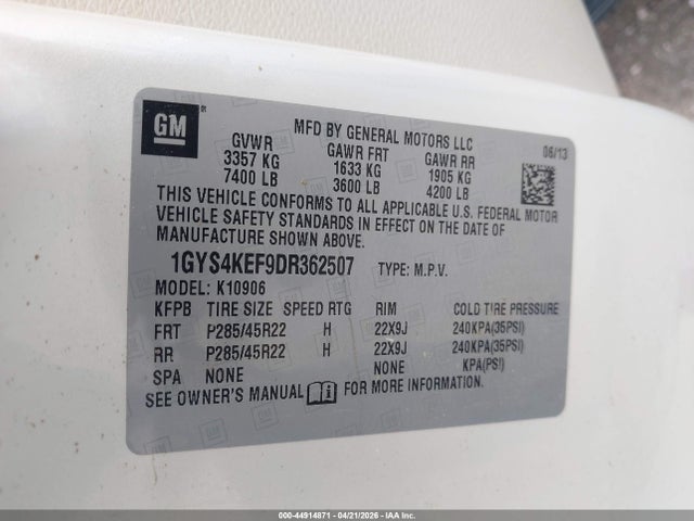 2013 Cadillac Escalade Esv Platinum Edition მანქანა იყიდება აუქციონზე, vin: 1GYS4KEF9DR362507, აუქციონის ნომერი: 44914871