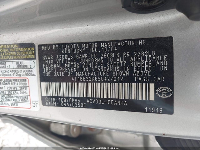 44914873 :رقم المزاد ، 4T1BE32K65U427012 vin ، 2005 Toyota Camry Le مزاد بيع