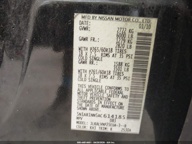 Продаж на аукціоні авто 2010 Nissan Pathfinder Le, vin: 5N1AR1NN5AC614185, номер лоту: 44914881