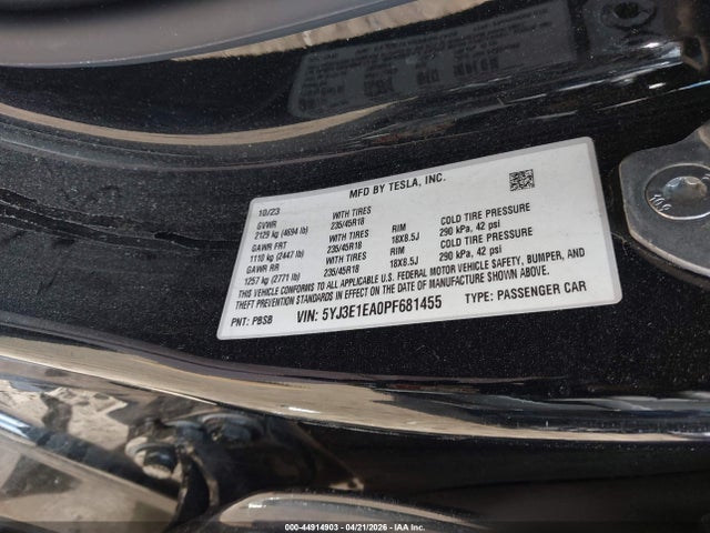 Aukcja sprzedaży 2023 Tesla Model 3 Rear-wheel Drive, vin: 5YJ3E1EA0PF681455, numer aukcji: 44914903
