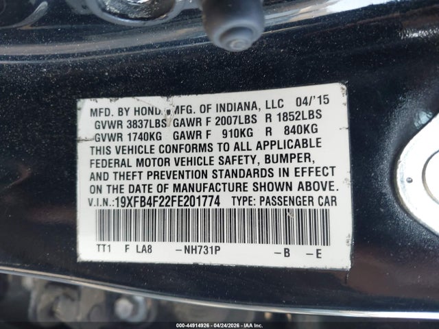 Honda CIVIC HYBRID 2015 19XFB4F22FE201774 Image 9