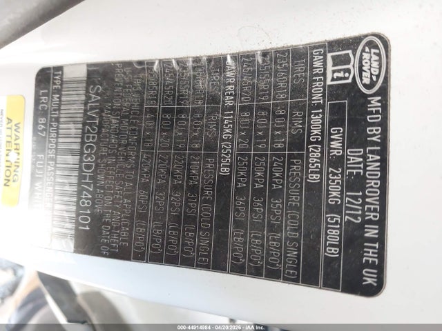 2013 LAND ROVER RANGE ROVER EVOQUE SALVT2BG3DH748101 Photo 8