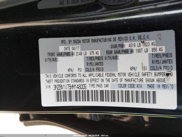 44915006 :رقم المزاد ، 3MZBN1V75HM148009 vin ، 2017 Mazda Mazda3 Touring مزاد بيع