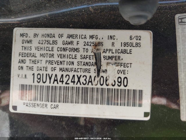2003 Acura Cl 3.2 მანქანა იყიდება აუქციონზე, vin: 19UYA424X3A006590, აუქციონის ნომერი: 44915017