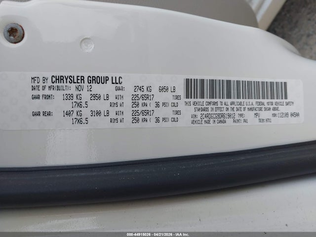 44915026 :رقم المزاد ، 2C4RDGCG9DR619012 vin ، 2013 Dodge Grand Caravan Sxt مزاد بيع
