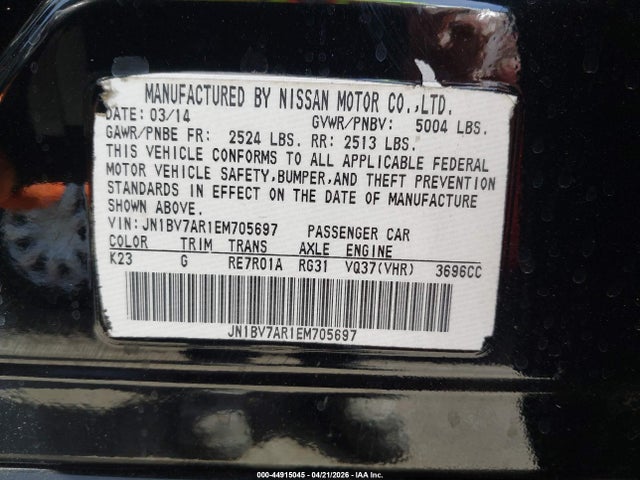 Aukcja sprzedaży 2014 Infiniti Q50 Premium, vin: JN1BV7AR1EM705697, numer aukcji: 44915045