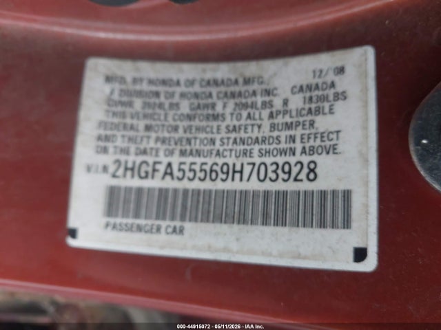 Aukcja sprzedaży 2009 Honda Civic Si, vin: 2HGFA55569H703928, numer aukcji: 44915072