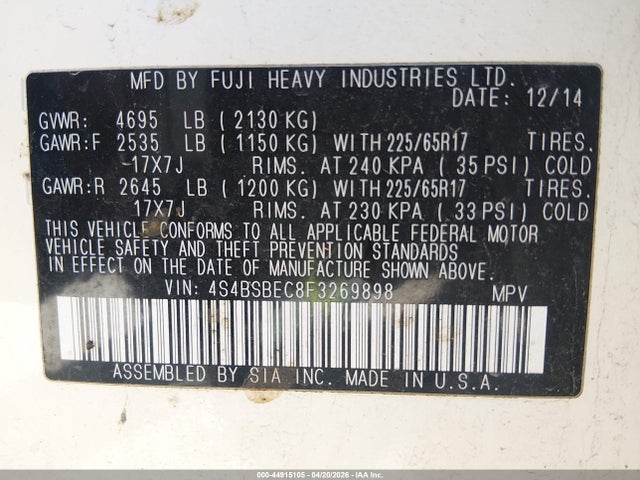 Продаж на аукціоні авто 2015 Subaru Outback 2.5i Premium, vin: 4S4BSBEC8F3269898, номер лоту: 44915105