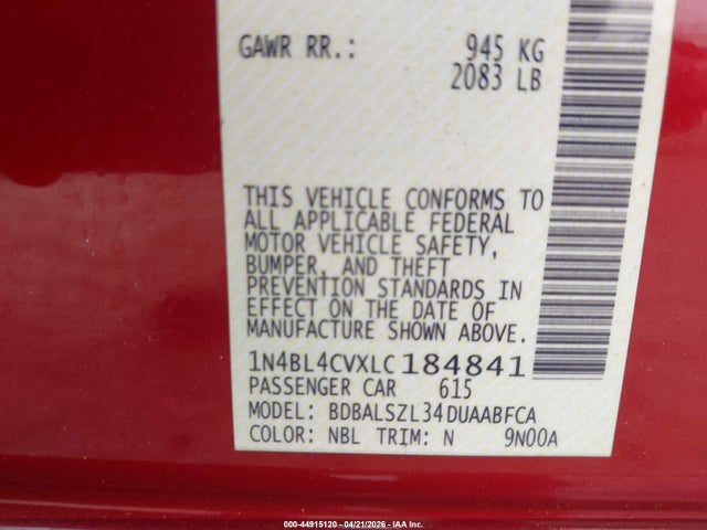 1N4BL4CVXLC184841 Nissan Altima Sr Fwd