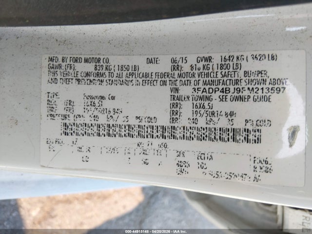 Ford FIESTA SE 2015 3FADP4BJ9FM213597 Image 9