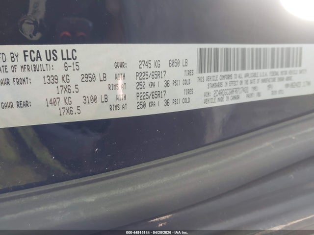 2015 Dodge Grand Caravan Sxt მანქანა იყიდება აუქციონზე, vin: 2C4RDGCG0FR717431, აუქციონის ნომერი: 44915184