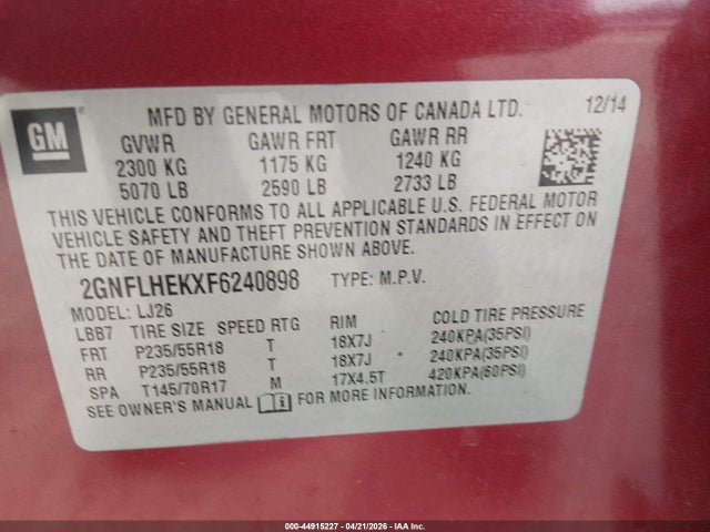 2GNFLHEKXF6240898 Chevrolet Equinox Ltz