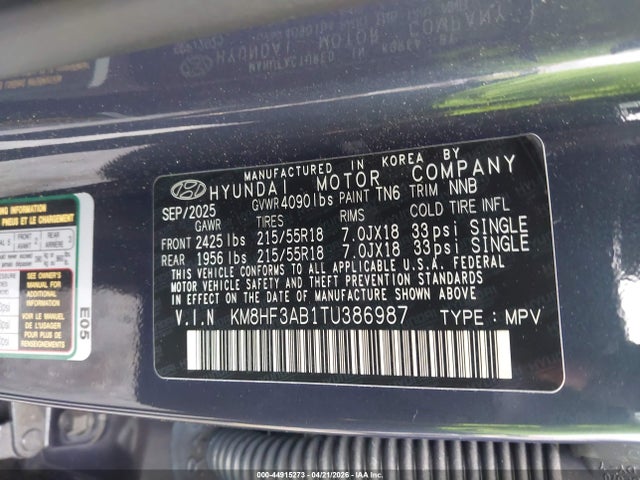 Aukcja sprzedaży 2026 Hyundai Kona Sel Sport, vin: KM8HF3AB1TU386987, numer aukcji: 44915273