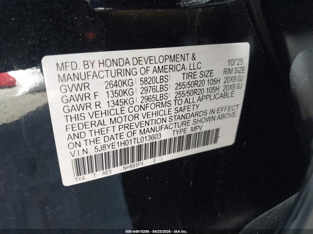 Aukcja sprzedaży 2026 Acura Mdx A-spec, vin: 5J8YE1H01TL013603, numer aukcji: 44915286