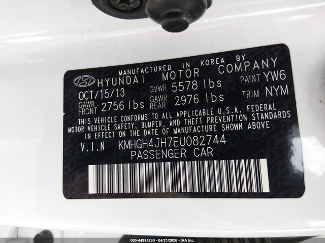 2014 Hyundai Equus Ultimate მანქანა იყიდება აუქციონზე, vin: KMHGH4JH7EU082744, აუქციონის ნომერი: 44915290