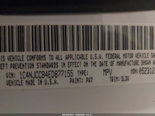 Продажа на аукционе авто 2014 Jeep Compass Limited, vin: 1C4NJCCB4ED877155, номер лота: 44915301