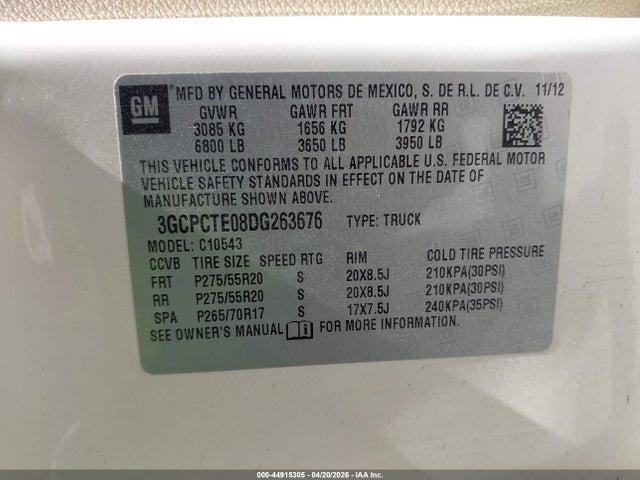 Продажа на аукционе авто 2013 Chevrolet Silverado 1500 Ltz, vin: 3GCPCTE08DG263676, номер лота: 44915305