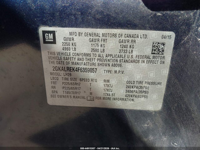 Продаж на аукціоні авто 2015 Gmc Terrain Sle-2, vin: 2GKALREK4F6359057, номер лоту: 44915307