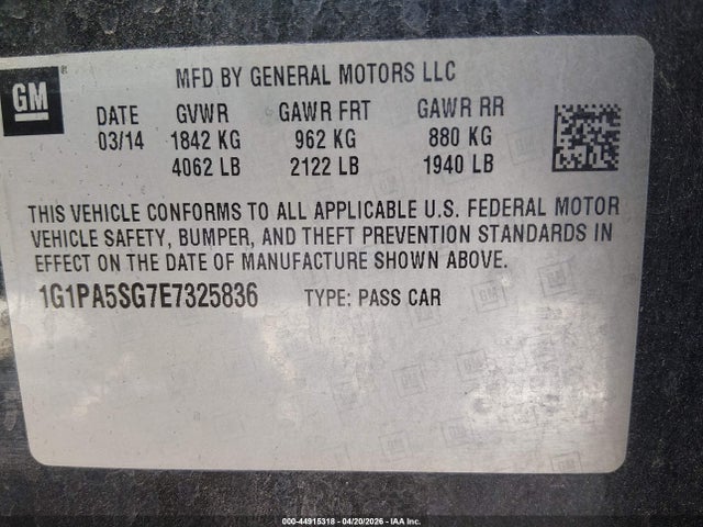 1G1PA5SG7E7325836 Chevrolet Cruze Ls Auto