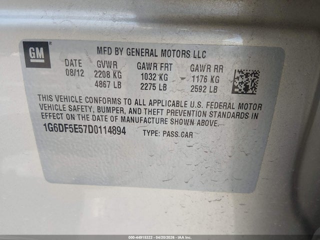 Продажа на аукционе авто 2013 Cadillac Cts Luxury, vin: 1G6DF5E57D0114894, номер лота: 44915322
