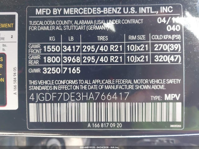 Продаж на аукціоні авто 2017 Mercedes-benz Gls 550 4matic, vin: 4JGDF7DE3HA766417, номер лоту: 44915325